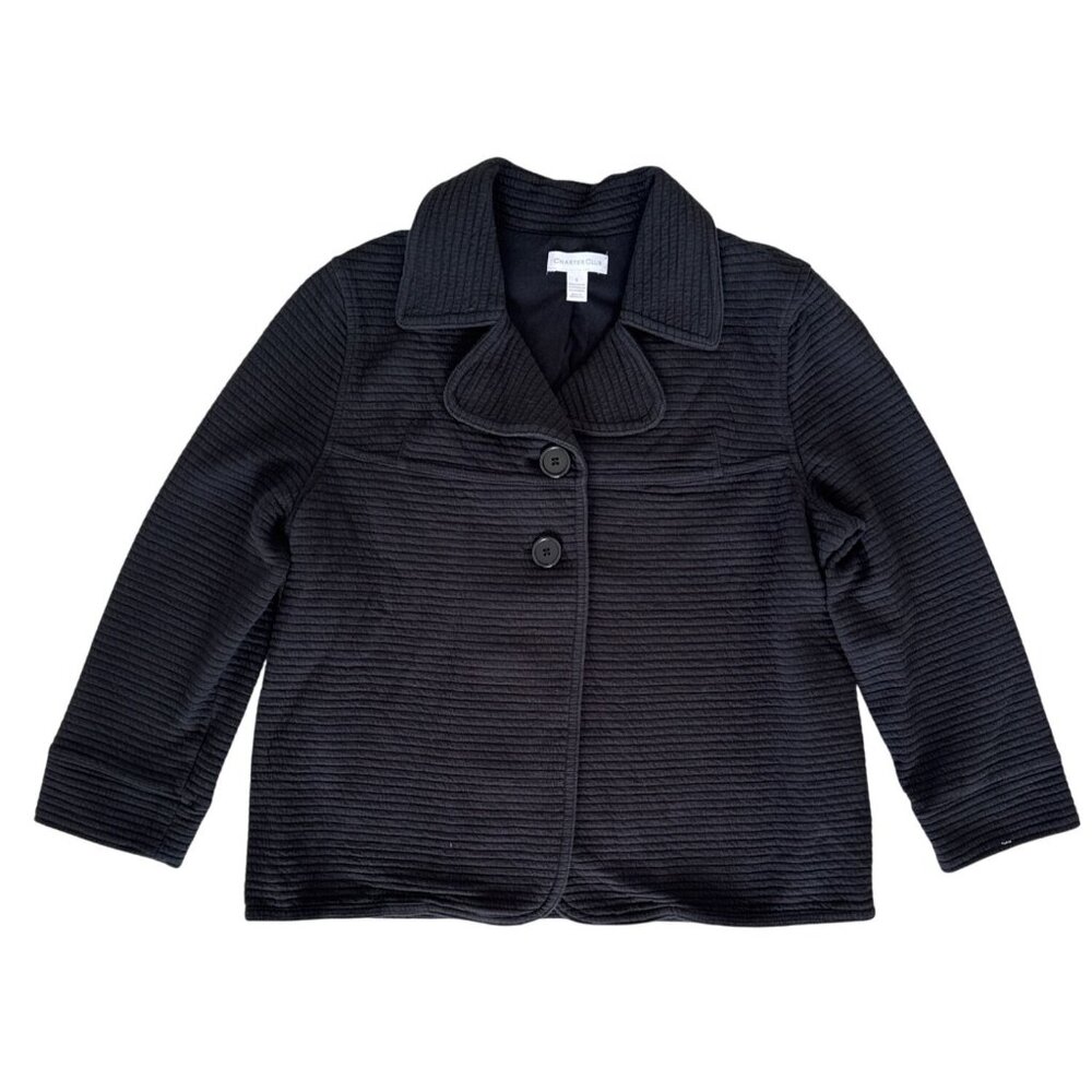 Charter Club Black Ribbed Jacket Womens S Cotton/Polyester Blend With Button Clo